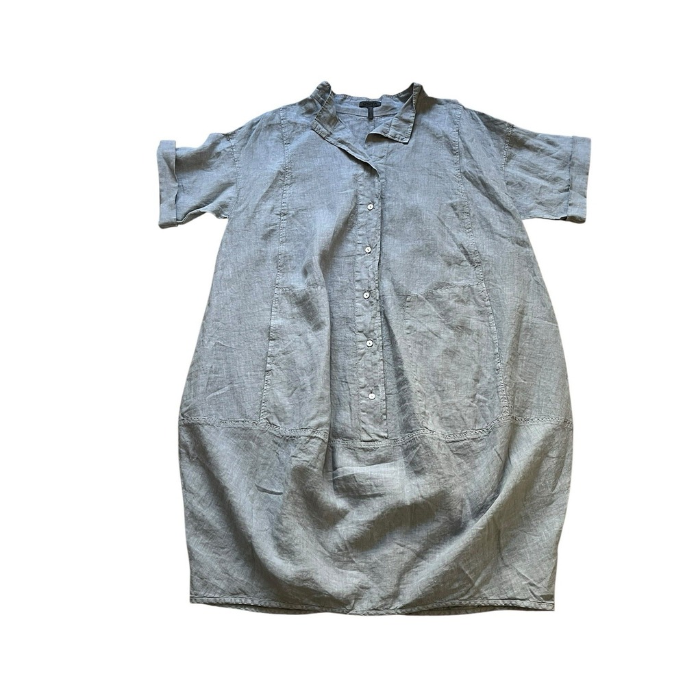 Oska Oversized Cap Sleeve 100% Linen Lagenlook Balloon Dress, Size Small/ 1